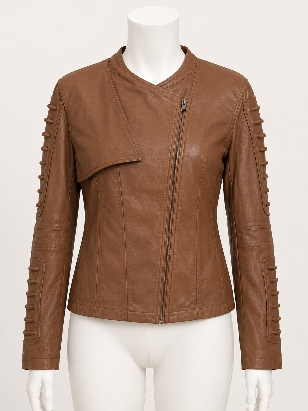 Kate & Mallory Cognac Brown Asymmetrical Leather Jacket